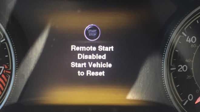 remote start disabled start vehicle to reset alert on Jeep dashboard screen
